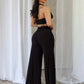 Heart Metal Patchwork 2 Piece Set Women Lace-Up Halter Low-Neck Crop Tops+Solid Wide-leg Pants Simple Casual Outfits