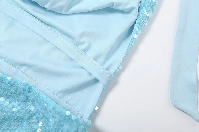 Blue Sequined Glitter Party Dresses for Woman Elegant Cowl Neck Open Back Long Wedding Guest Dress