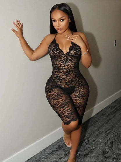 Sexy Coquette Playsuit Women Jacquard Midnight Backless Sleeveless V-Neck Summer Hipster Skinny Fit Stretch Romper