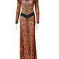 Women Off Shoulder Leopard Print Maxi Dress Long Sleeve Cutout Bodycon Evening Party Gown Formal Wedding Guest Dress
