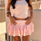 Womens Summer Bubble Mini Skirt Elegant Solid Color Ruffled A Line Short Skirt for Party Clubwear Holiday Beach Sundress