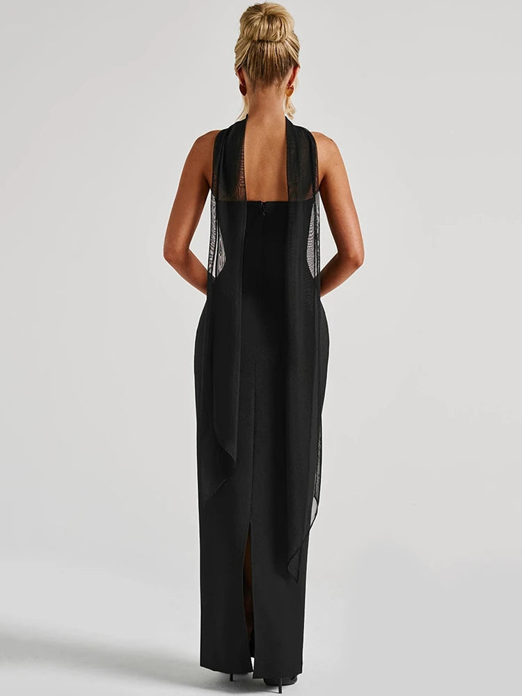 Scarf Collar Strapless Sexy Maxi Dress For Women Fashion Off-shoulder Backless Bodycon Club Party Long Dress Elegant