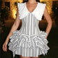 Eyelet Lace Peter Pan Collar Striped Mini Dress Women Sleeveless Bow Tiered Ruffle Cake Dress Holiday Party Short Dress