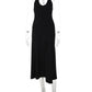 Halter Deep V Neck Sexy Midi Dress Women Elegant Black Sleeveless Backless Ruched Flared Hem Club Party Long Dresses