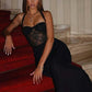 Halter Backless Sexy Maxi Dress Women Gown Elegant Lace See Through Square Collar Sleeveless Bodycon Club Party Dresses