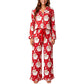Satin Women Christmas Pajama Set Ruffle Trim Long Sleeve Shirt And Pants Santa Candy Cane Print Holiday Sleepwear