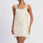 Women Sparkly Sequin Mesh Mini Dress U Neck Tie Back Sleeveless Loose Fit Dress Summer Beach Vacation Party Night Out