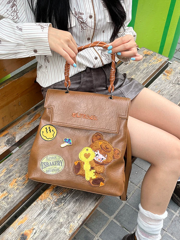 2025 Autumn New Arrivals Casual Cute Leather Cartoon Embroidery Backpack School Bag For Woman