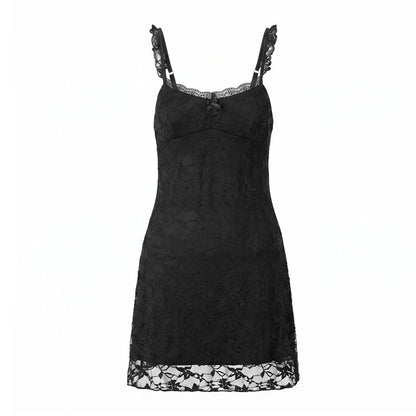 Vintage Y2K Women Floral Lace Bodycon Mini Dress Ruffle Trim Spaghetti Strap V Neck Sleeveless Club Night Short Dress