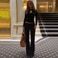 Fitted Black Long Sleeve Top with Keyhole Cutout Fashin 2026 Fall T Shirts Woman Clothing
