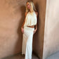 White 2 Pieces Set Asymmetric Halter Top and Maxi Skirt Sets Sexy Holiday Outfits Woman Clothing