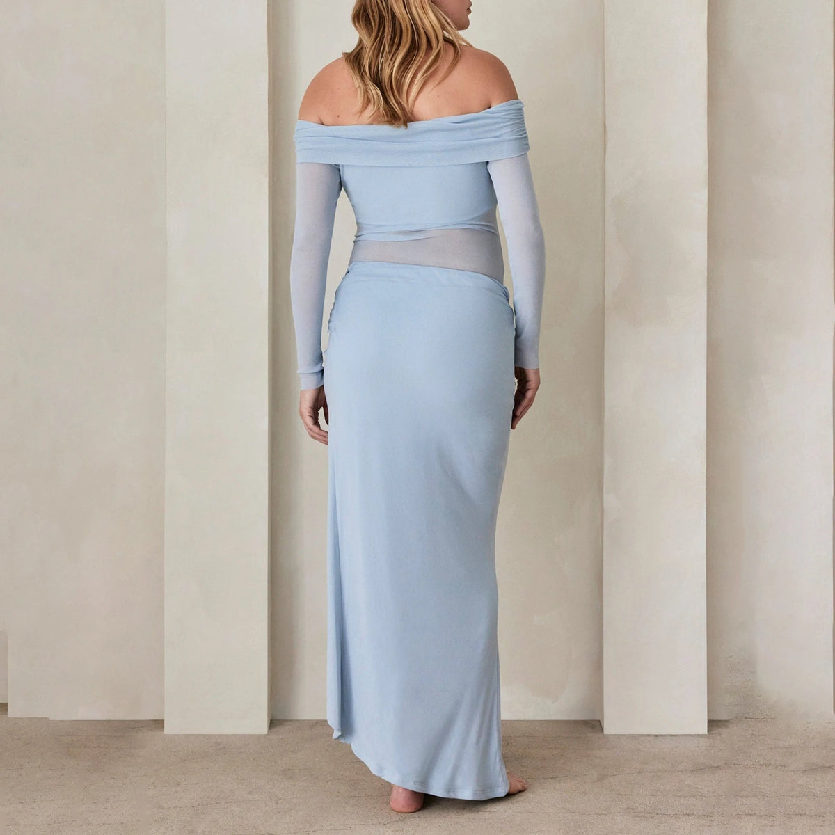Women's Bodycon Maternity Dress Off Shoulder Long Sleeve Solid Color Mesh See Through Pregnancy Dress High Split Dress