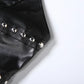 Fashion Rivet Decoration PU 2 Piece Set Woman Halter Open Collar Zipper Backless Tank Tops+Skinny Shorts Street Suits