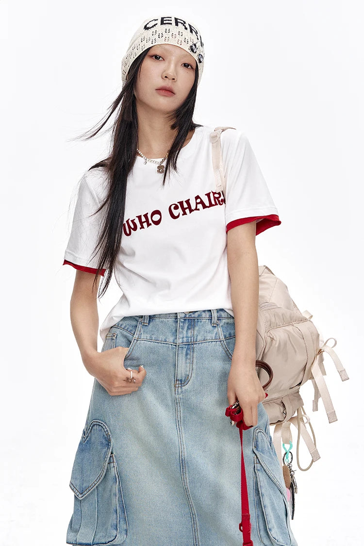 2025 Spring New Arrivals Versatile Letter Print Slim Fit Cotton Short Sleeve T-Shirt Women