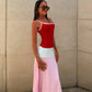 Women Y2K Color Block Satin Maxi Dress U Neck Spaghetti Strap Bodycon Flowy Long Dress Summer Beach Vacation Streetwear