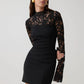 Women Elegant Lace Patchwork Sexy Mini Dress Fashion High Neck Long Flare Sleeve Backless Bodycon Club Party Dresses