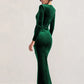 Square Collar Long Sleeve Sexy Maxi Dress For Women Velvet Fashion Ruched Split Bodycon Club Party Elegant Long Dress