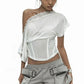 Hip-Hop Style Zipper Pocket Shorts Women Belt Buckle Decoration Elastic Waist Folds Leisure Hottie Fashion Streetwear