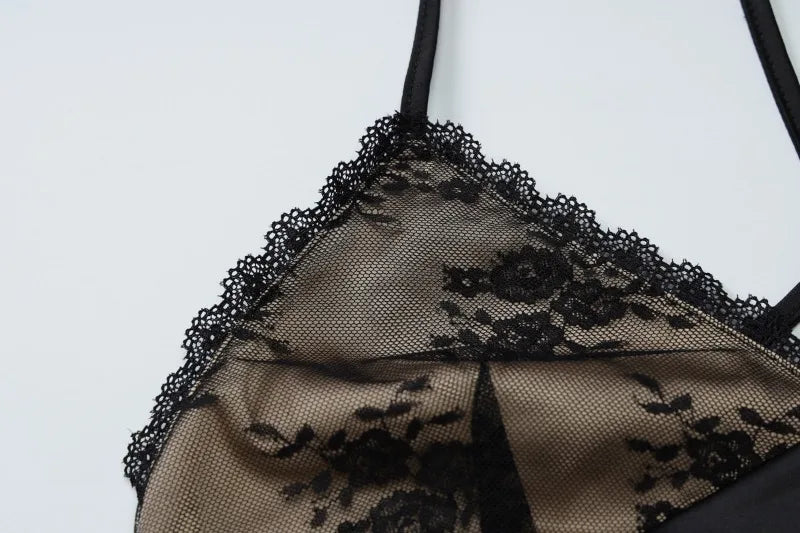 Sexy Deep V Neck Backless Long Dresses Lace Patchwork Satin Black Evening Dress Ladies Party Outfits Elegant