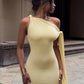 Twisted Lace Up One Shoulder Mini Dress Black Yellow Sleeveless Bodycon Dress Sexy Clothes for Woman Clubwear