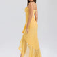 Ruffled Draped Ruched Sexy Maxi Dress For Women Yellow Spaghetti Strap Sleeveless Backless Club Party Sexy Long Dress