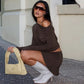 2 Piece Set Off Shoulder Long Sleeve Top and Mini Skirt Coords Sets Women Clothing Brunch Outfits Fall 2025