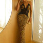 Lace Patchwork Dress Women Leopard Print Backless Halter Bandages Sleeveless Sexy Hottie Party Street Maxi Bodycon