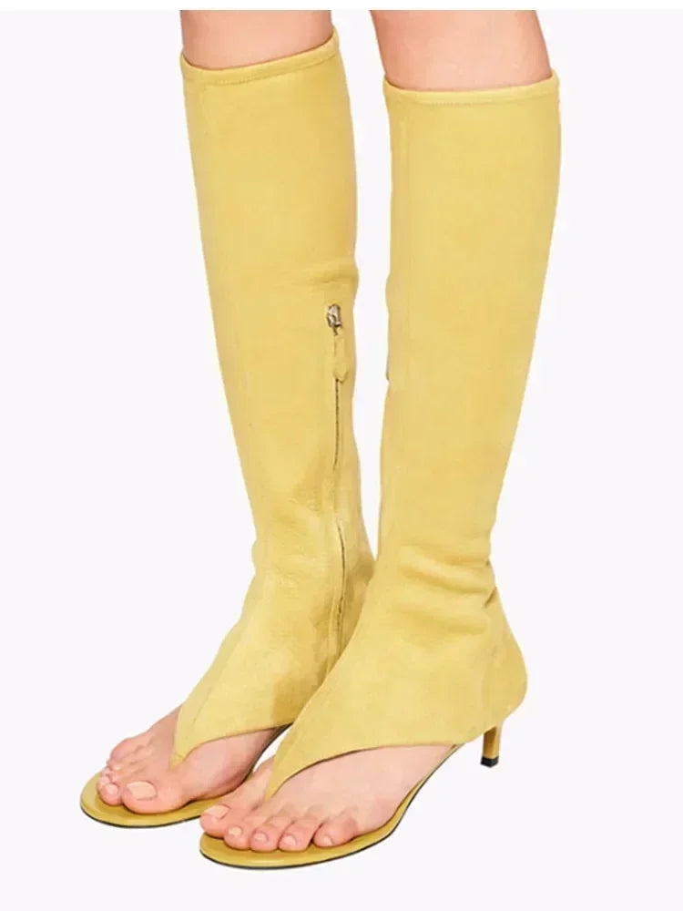 New European and American Fish Mouth Clip Toe Mid Boot, Fashionable Thin High Heel Side Zipper Women's High Tube Cool Boot