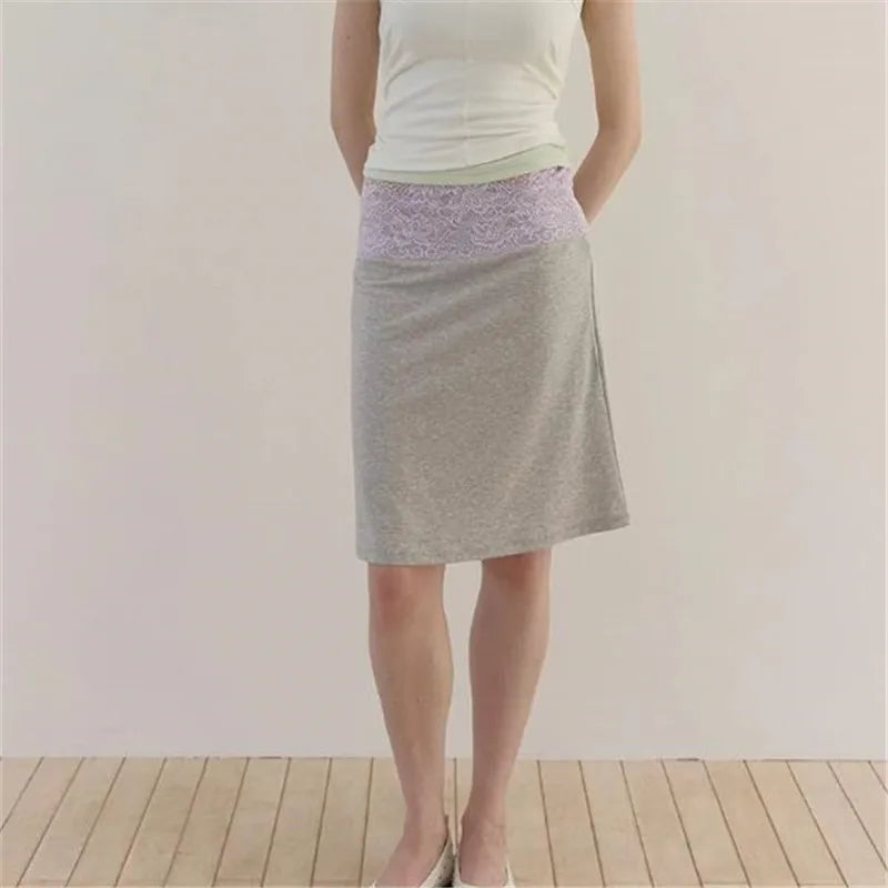 Low Waist Lace Trim Midi Skirt Women Casual Solid/Striped Bodycon Skirt Y2K Streetwear Fashion Mid-Length Pencil Skirt