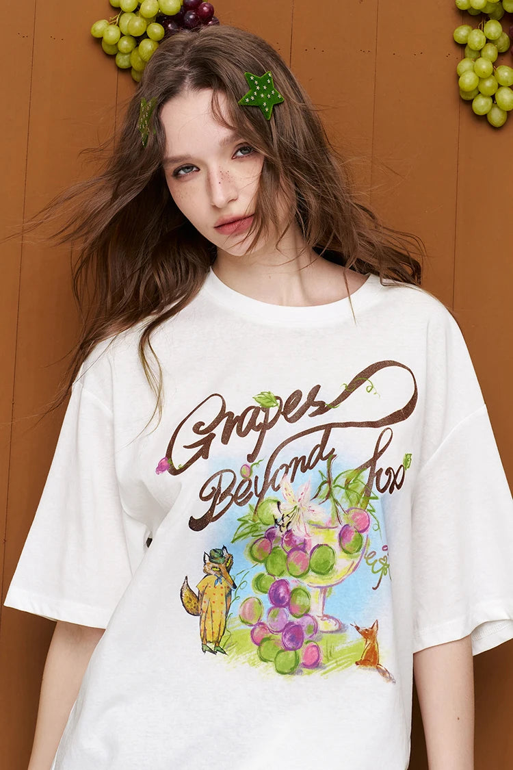 Graffiti Animal Print T-Shirt, Letter Graphic Loose Oversized Tee, Casual Short Sleeve Top for Women