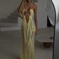 Sexy See Through Dress Women Sexy Halter Chain Backless Irregular Ruched Patchwork Vacation Birthday Party Clubwear