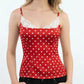 Women Y2k Lace Patchwork Trim Cami Tops Sleeveless Adjustable Spaghetti Strap Polka Dots V Neck Tank Top Summer Clothes