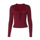Lace Trim Square Neck Long Sleeve Tops Solid Color Tees Tight Fitted T Shirts Sexy Fall Clothes for Woman