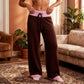 Women Y2K Color Contrast Knit Wide Leg Trousers Drawstring Waist Loose Baggy Knitted Pants Casual Streetwear Long Pants