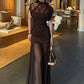 Mesh Sleeveless Sexy Maxi Dress Women Gown Elegant Half High Collar High Waist Bodycon Ruched Club Party Long Dresses