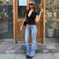 Collared Short Sleeve Cut Out Crop Tops Sexy Black T Shirts Fashion 2026 Summer Clothes for Woman