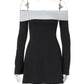 Off-shoulder Long Sleeve Mini Dress For Women Autumn Winter New Patchwork Strapless Backless A-line Sexy Dress Elegant