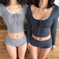 Y2K Coquette Women Striped Loungewear Set Lace Ruffle Trim Bow Tie Long Sleeve Cropped Top + Shorts Sleepwear Pajamas