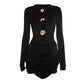 Sexy Hollow Out Long Sleeve Pleated Mini Dresses White Black Elegant Luxury Party Birthday Dress Women