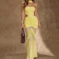 Sheer Mesh Ruffled Hollow Halter Fishtail Maxi Dresses for Woman Elegant Birthday Party Dress Yellow Black