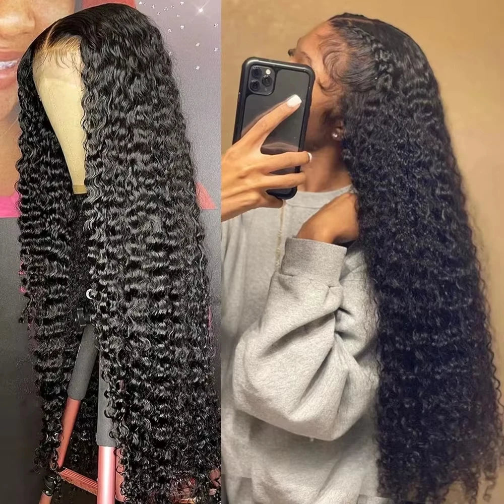 40-42Inch Deep Water Wave Jerry Curly 13x6 13x4 HD Transparent Lace Frontal Human Hair Wig