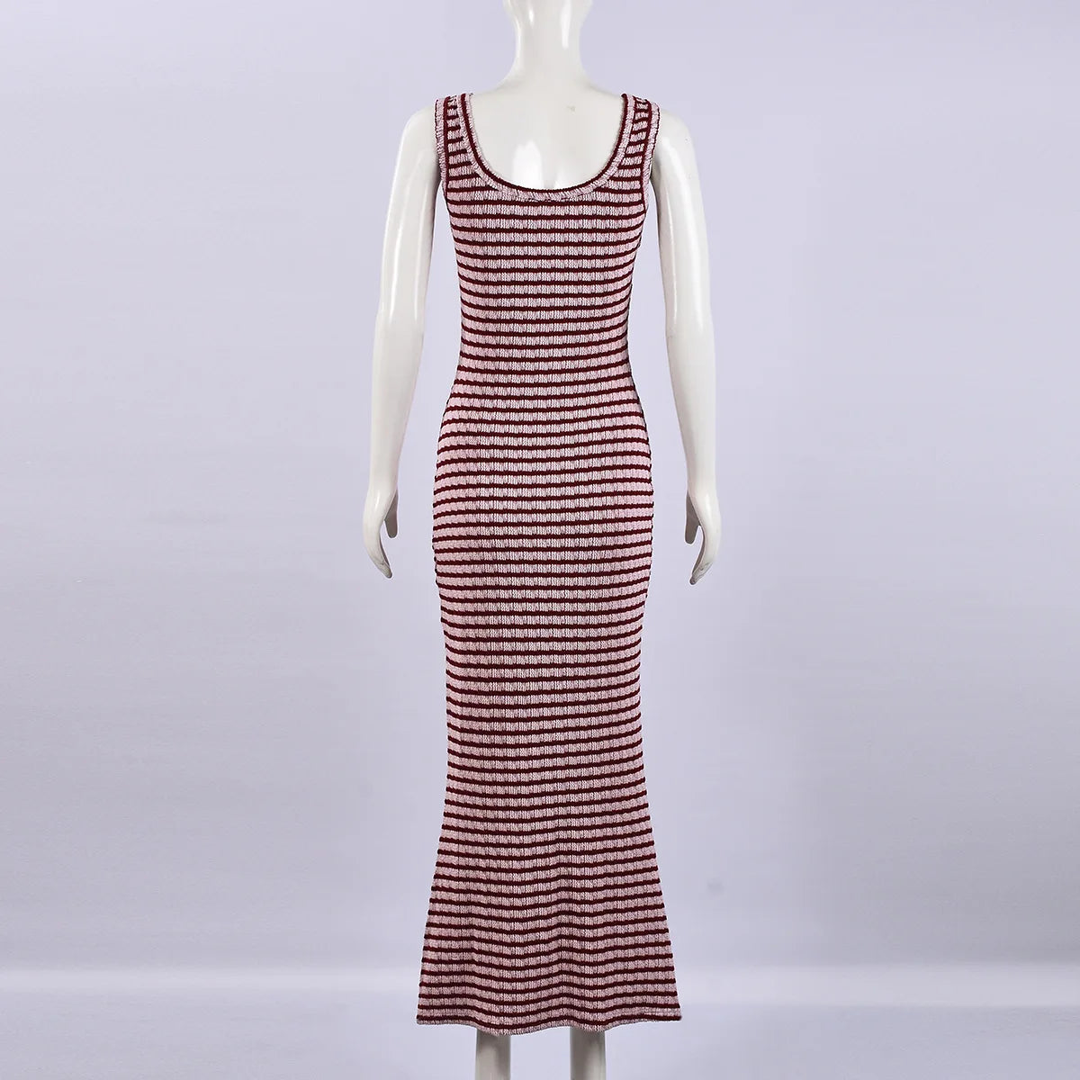 Women Long Dress Striped U-Neck Fishtail Bodycon Dress Summer Fashion Sleeveless Dress Sexy Party Clubwear Outfits