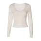 Solid Color Basic Low Cut Long Sleeve Top Tight Fitted Ladies T Shirts Popular Clothing Woman Fall 2025