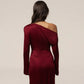 One Shoulder Draped Front Long Sleeve Maxi Dress Burgundy Evening Party Dresses Woman Elegant Fall 2026
