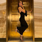 Halter Backless Ruffled Hem Long Dresses 2025 Woman Elegant Party Dresses Black
