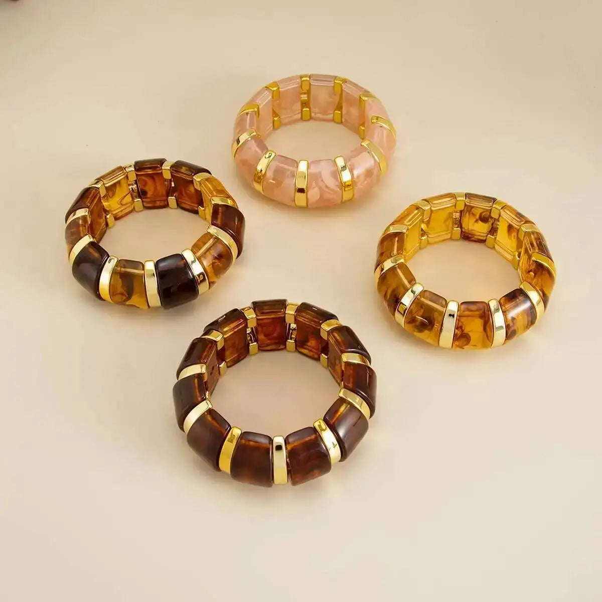 Vintage Acrylic Amber Elastic Geometric Chain Bracelet Women Punk Boho Stretchy Resin Splice Bangle Couple Jewelry 2026