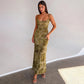 Chain Sleeveless Backless Maxi Dress Women' S Clothes Sexy Green Floral Party Dresses Summer 2026