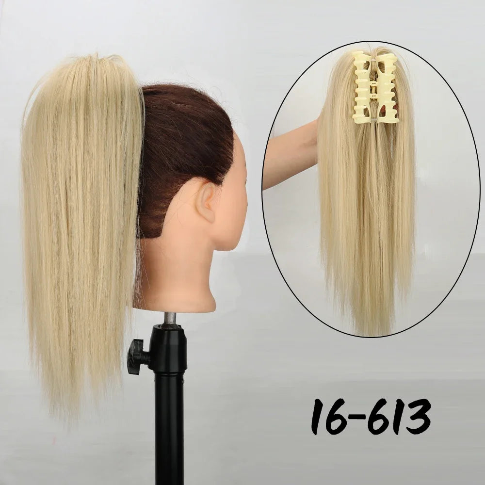 Synthetic 16Inch Claw Clip Ponytail Hair Extensions Waterfall Straight Ponytail Blonde Brown Heat Resistant Pony Tail Fake Hair