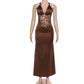 Lace and Satin Elegant Evening Dresses for Woman Party Clothing Sexy Deep V Neck Backless Maxi Dress