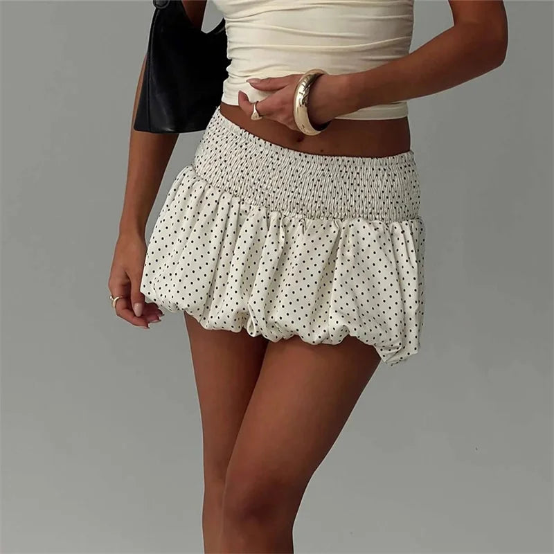 Summer Sweet y2k Polka Dot Print Mini Bud Skirt Women Elastic Waist Ball Gown Swing Skater Short Skirts Party Girl